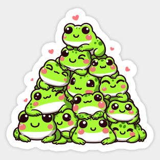 Kawaii Frogs pile Sticker